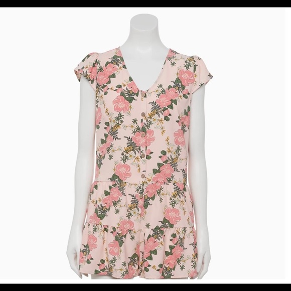 Juniors' Lily Rose Button Front Tiered Romper MEDIUM, Melon Floral NEW with tag - Picture 12 of 12